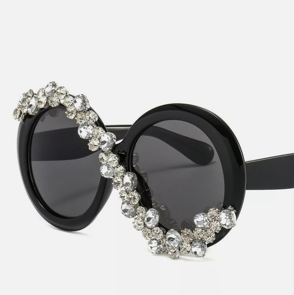 Oversized Black Round Bling Sunglasses